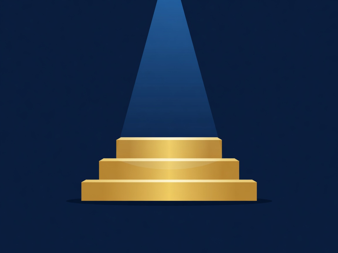 Flat gold podium and spotlight illustration representing award recognition