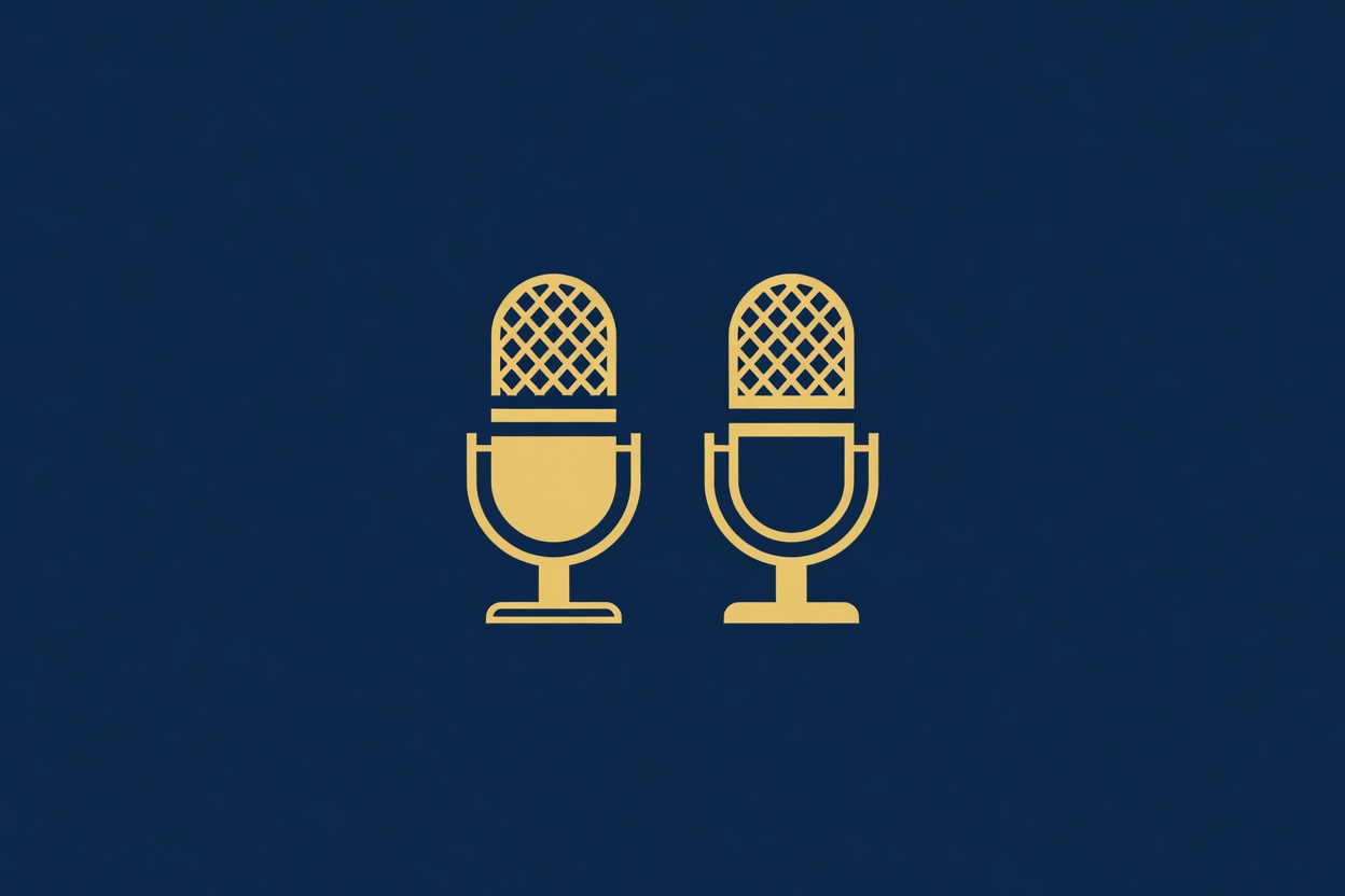 Two stylized microphones illustrating an attributed public conversation